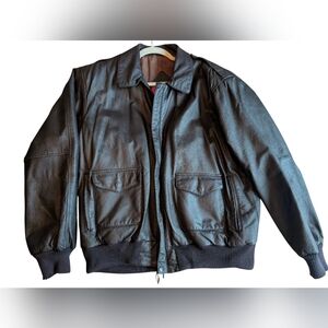 Vintage Y2k Brown Leather Bomber Jacket